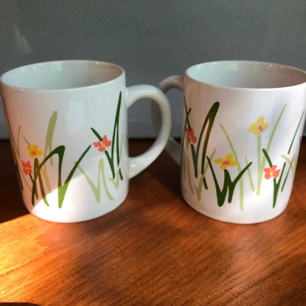 Two Vintage Floral Retro 1983 Bob Van Allen for Contempo Floral Mugs